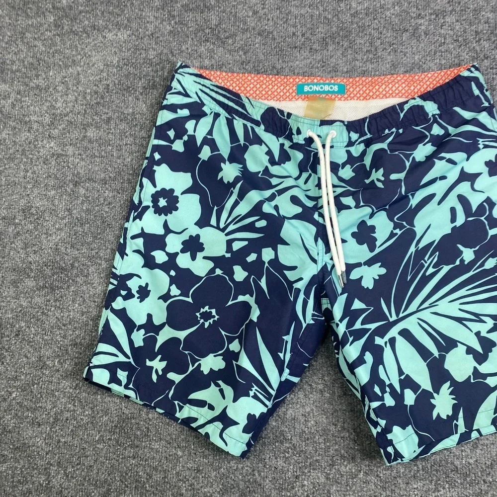 Bonobos Mens 9 Inch Swim Trunks Blue Mint Green Tropical Floral Shorts Size M